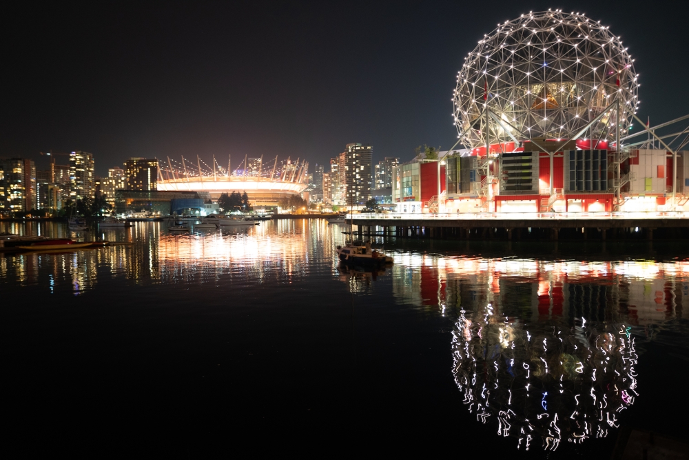 Bright city lights in Vancouver, BC